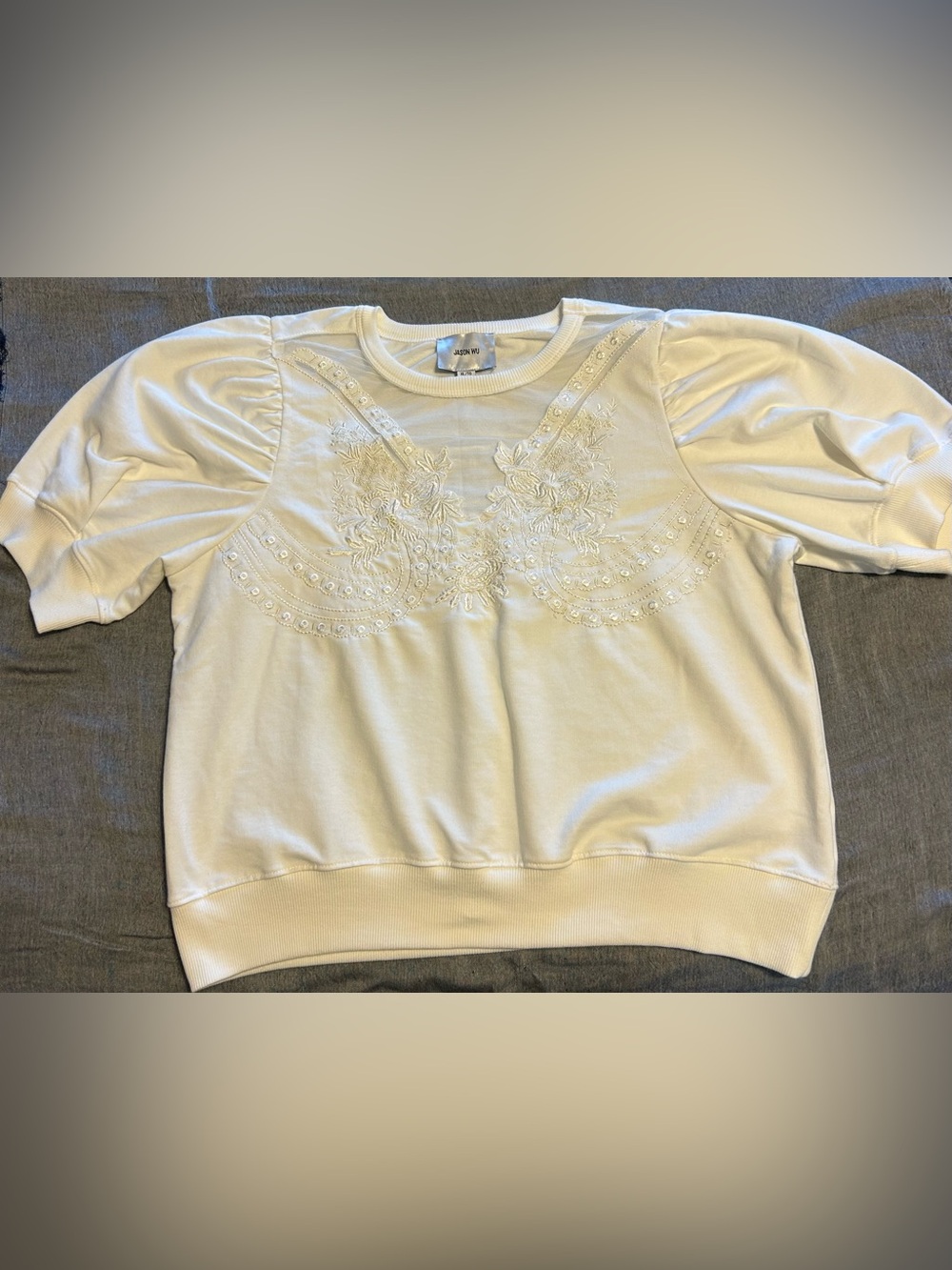 Jason Wu White Embroidered Puff Sleeve Top